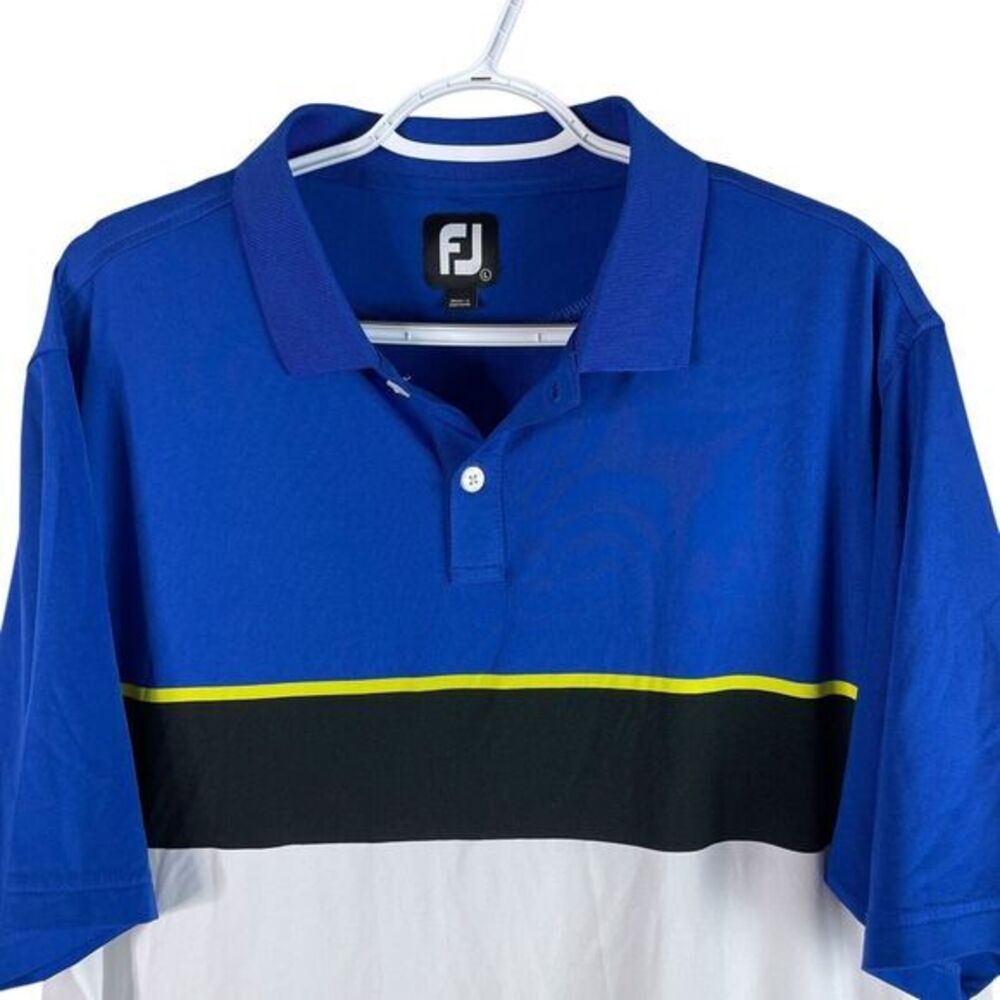 FootJoy Mens Golf Polo Shirt Large Blue White Colorblock Stretch Quick Dry
